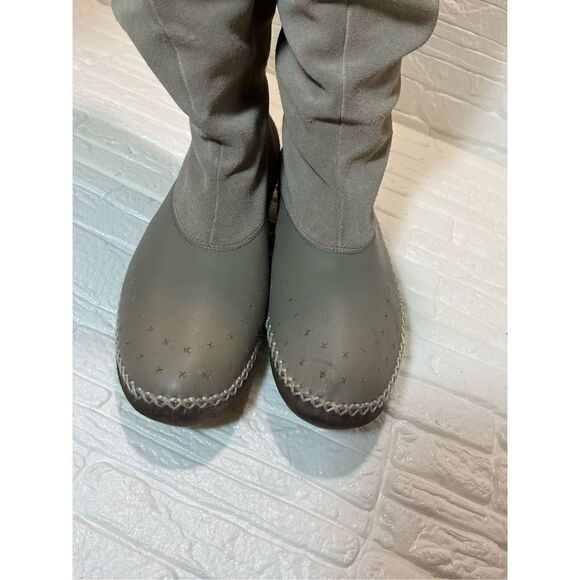 LACOSTE Cara Grey Beige Suede Leather Mid Calf Moccasin Slouch Boots - Picture 6 of 14